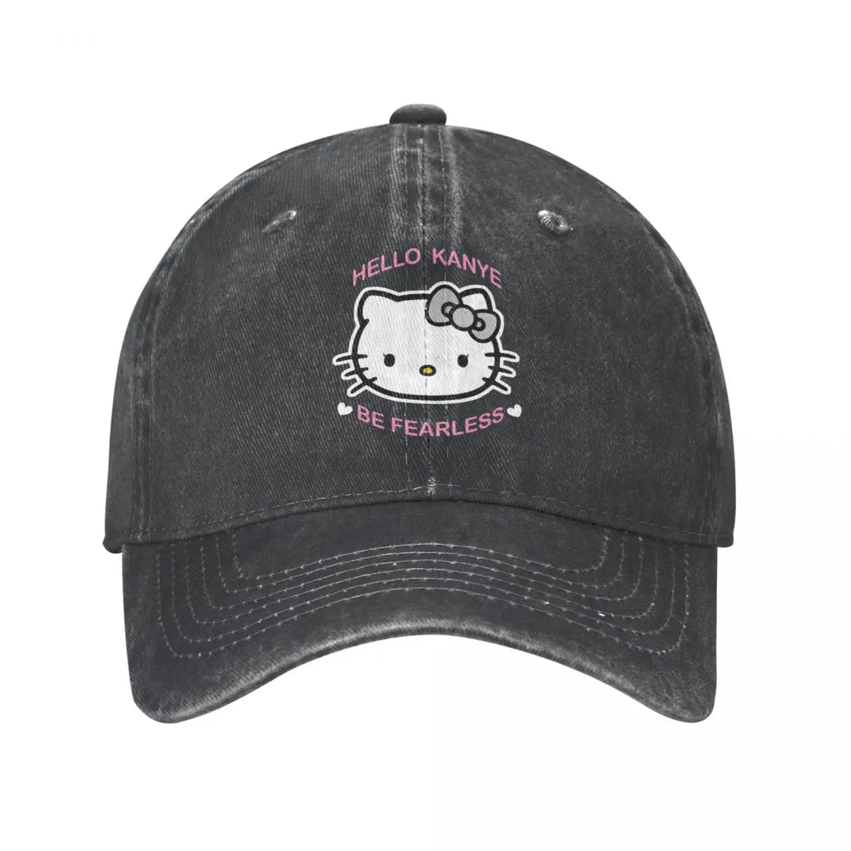 Kanye West Kitty Cat Hello Kanye Be Fearless Unisex Baseball Caps Distressed Denim Hats Cap Vintage Outdoor Travel Sun Cap