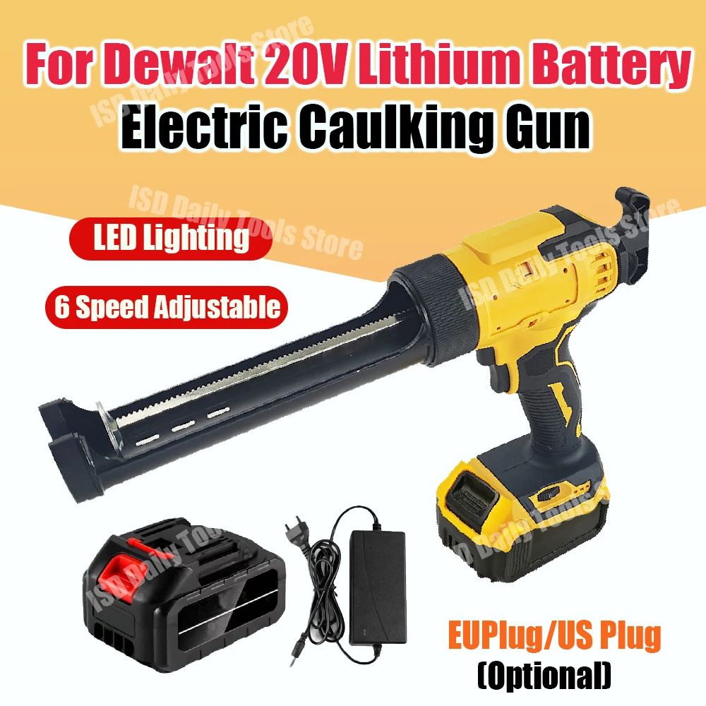 Pistolet do silikonu akumulatorowy Dewalt 20V, 6 regulowanych prędkości, bezprzewodowy pistolet elektryczny do szkła i silikonu z oświetleniem LED i akumulatorem.