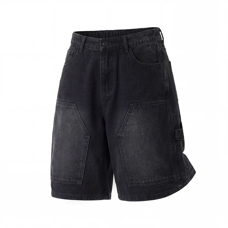 

2026 Summer Men's Denim Shorts Cargo Shorts Side Stripes Patchwork Vintage Streetwear Elastic Waist Shorts Outdoor Pants