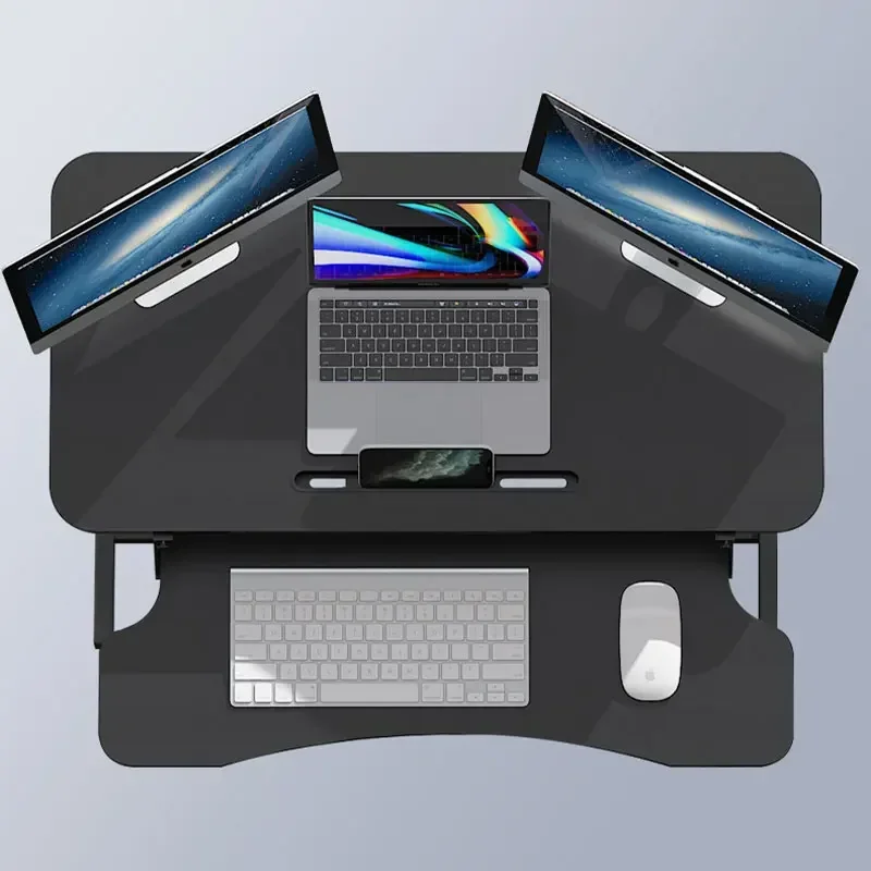 Height Adjustable Folding Standing Computer Desk with Keyboard Tray for Home Office Gaming Lift Laptop Table Stand Workbench