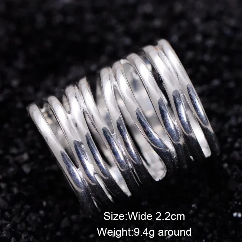 Real Pure 925 Sterling Silver Braided Rings For Women Vintage Twisted Wide Rings Aneis Feminino