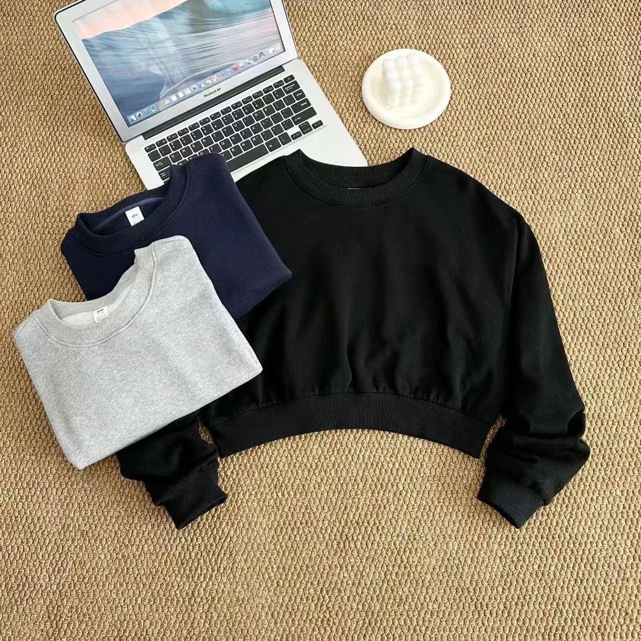 Women Sport Sweatshirts O Neck Solid Black Red Classic Letter Loose Casual Short Pullovers Fashion Long Sleeve Hoodies for Women