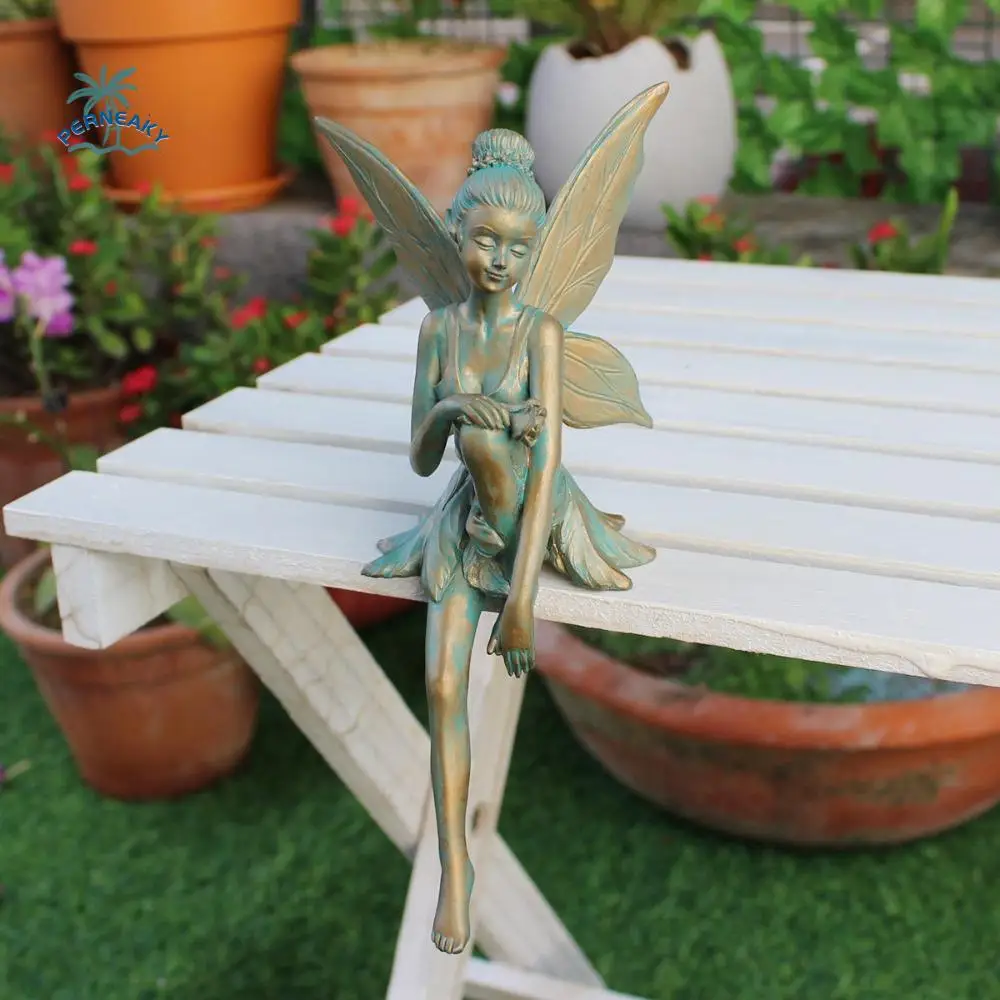 

Creative Retro Sitting Flower Fairy Figurine Resin Crafts Handmade Angel Wings Statue Funny Fairy Sculpture for Friends Gift