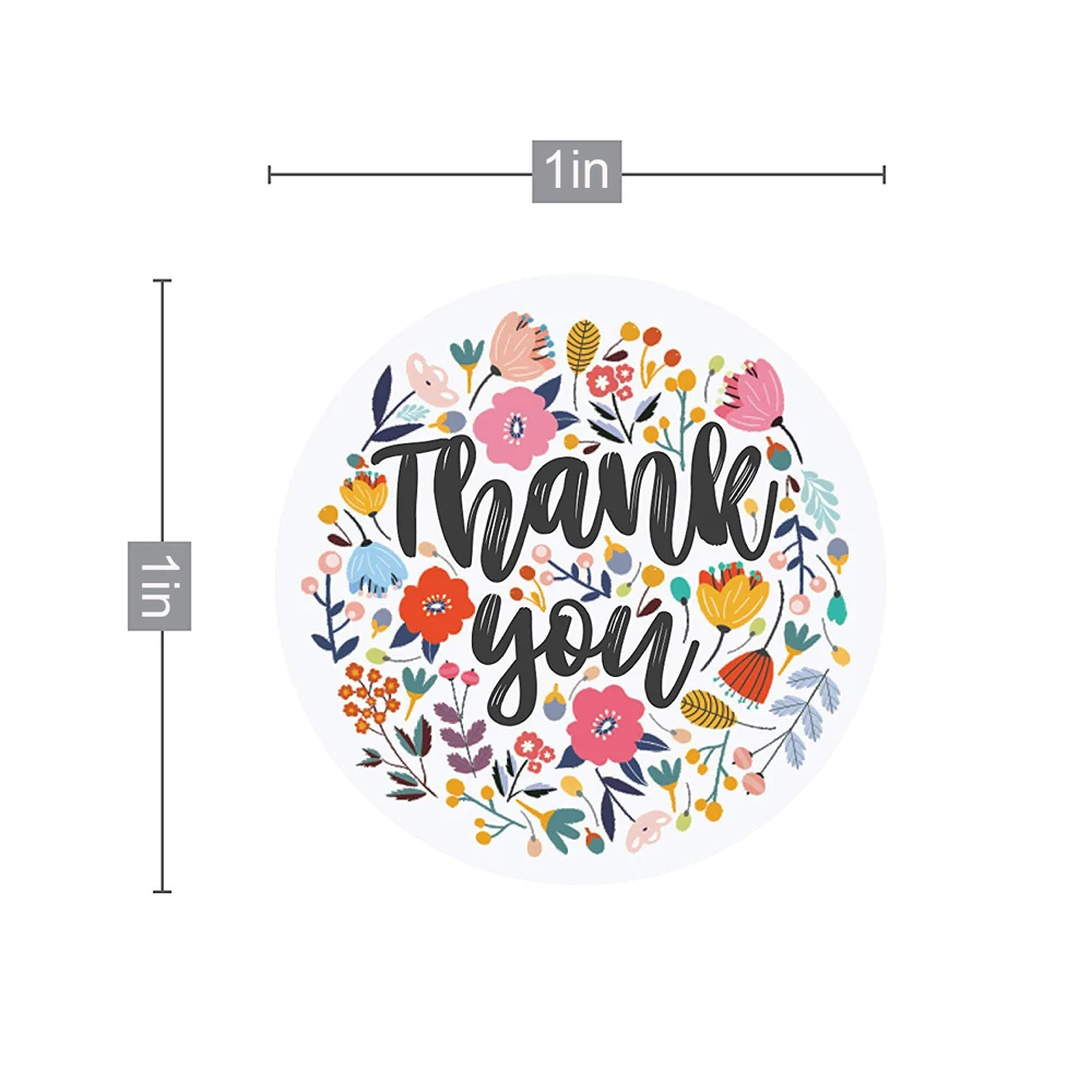 Round Floral Thank You Sticker Flower Design Handmade Stickers For Offer Stationery Sticker 1inch Multi Color 100-500pcs