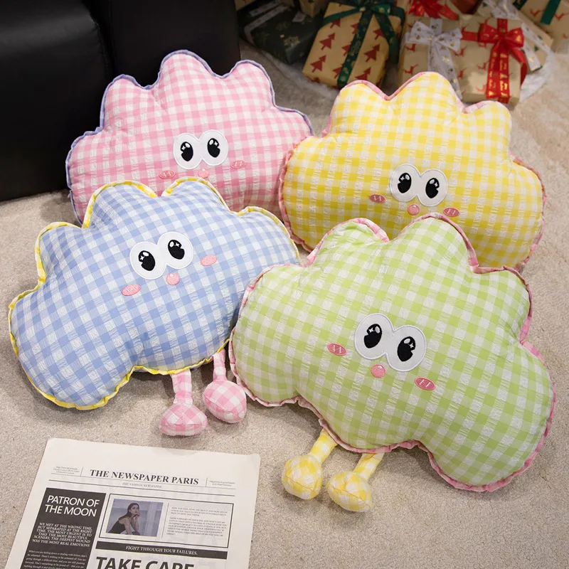 

Cotton Cloth Emotion Throw Pillow PP Cotton Stuffed Moon Cloud Star Cushion Check Pattern Plushie with Legs Kawaii Decor Gift