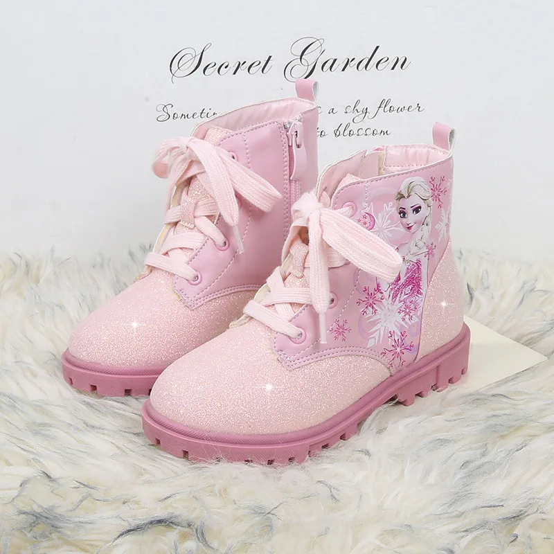 Girls Boots 2023 Winter New Short Boots Velvet Martin Boots Children Frozen Princess Elsa Student Shoes