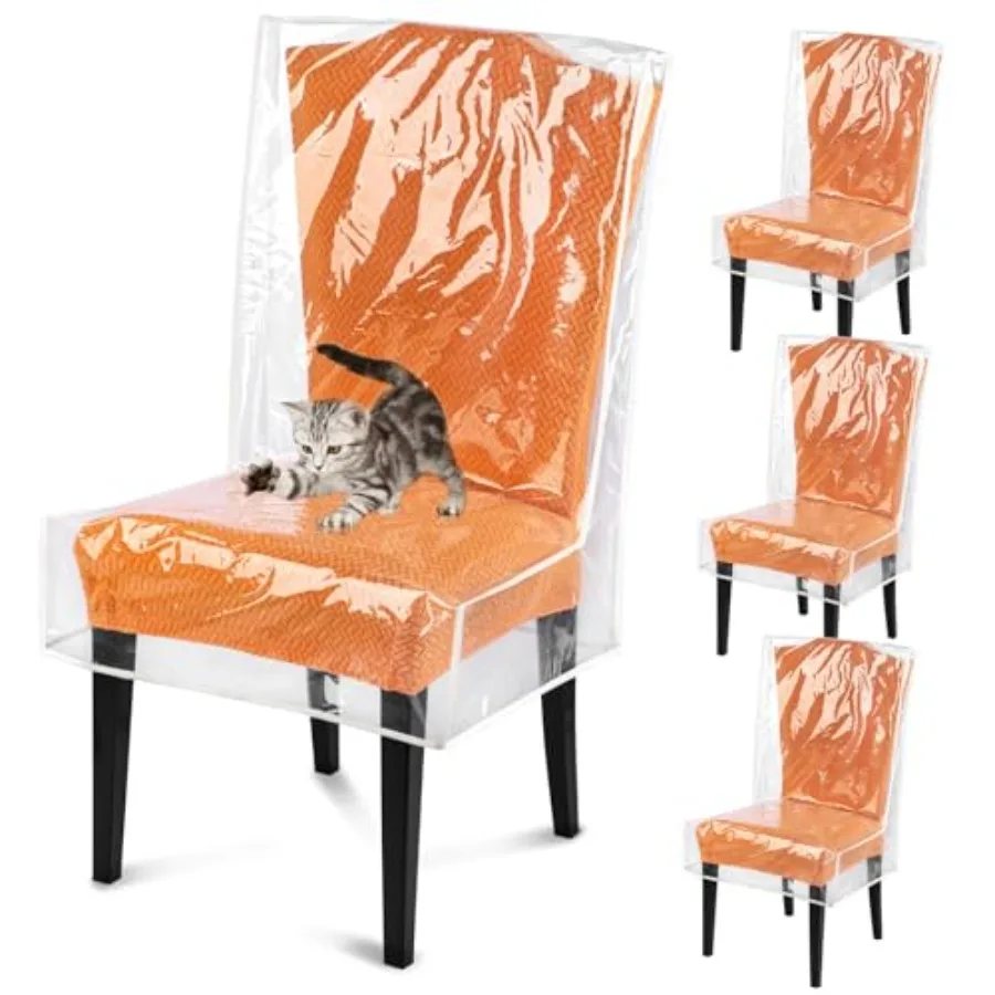 Dining Chair Covers, Waterproof Chair Covers - 4 Pack Clear Plastic Seat Chair Protector for Kitchen Keep Your Chair Away from