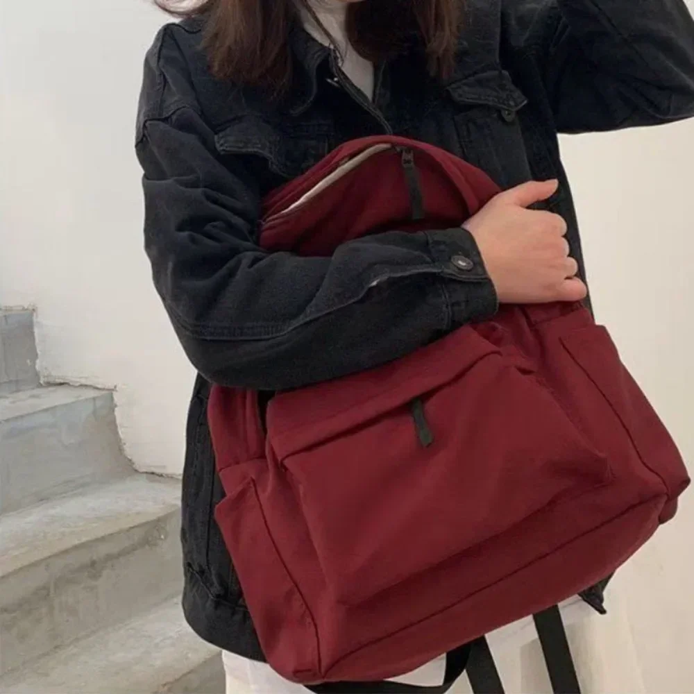 Backpacks Women Solid Black Large Capacity Backpack Trendy Harajuku Casual Zipper Waterproof Bag Students Japanese Style Mochila