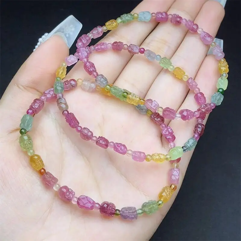 Natural Tourmaline Pixiu Bracelet String Charms Handmade Fortune Energy Bangle Mineral Woman Amulet Jewelry Gift 1PCS