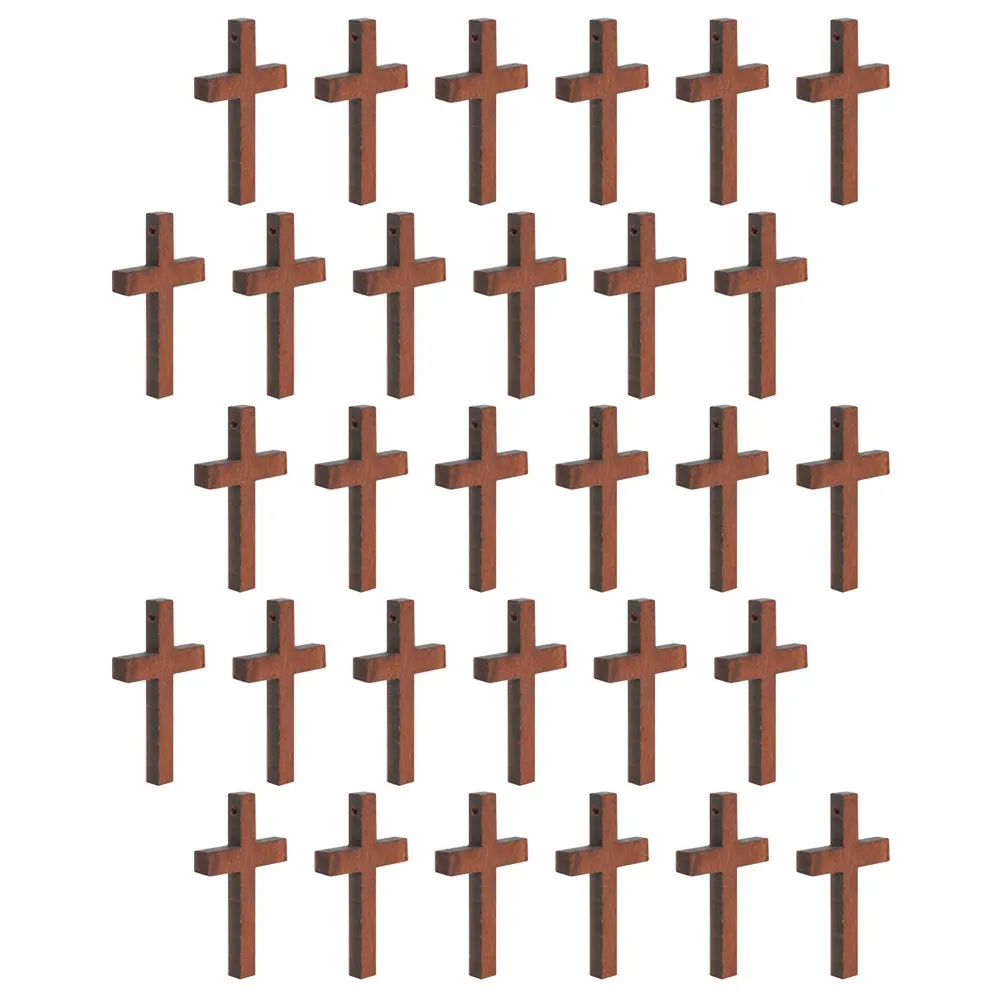

30pcs Wood Cross Pendant Bracelet For Women Men, Craft Cross Religious Decor, Diy Key Ring Hanging Pendant, Retro Bag Hanging