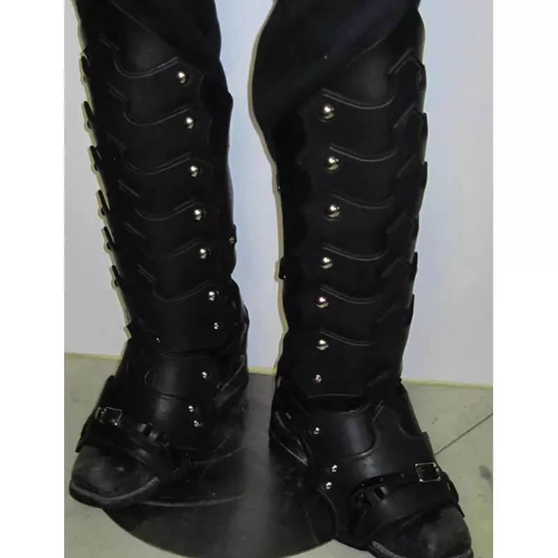 Medieval larp couro do plutônio perna armadura greaves góticas gaiter viking cavaleiro traje kit cosplay piloto sapato bota capa para homem