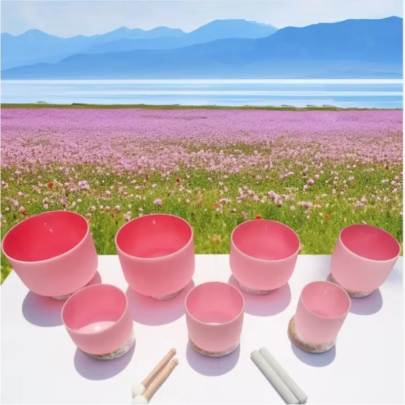 7-12 Inch Pink Quartz Crystal Singing Bowls 7pcs Chakra Set With/without Carry Case For Sound Healing