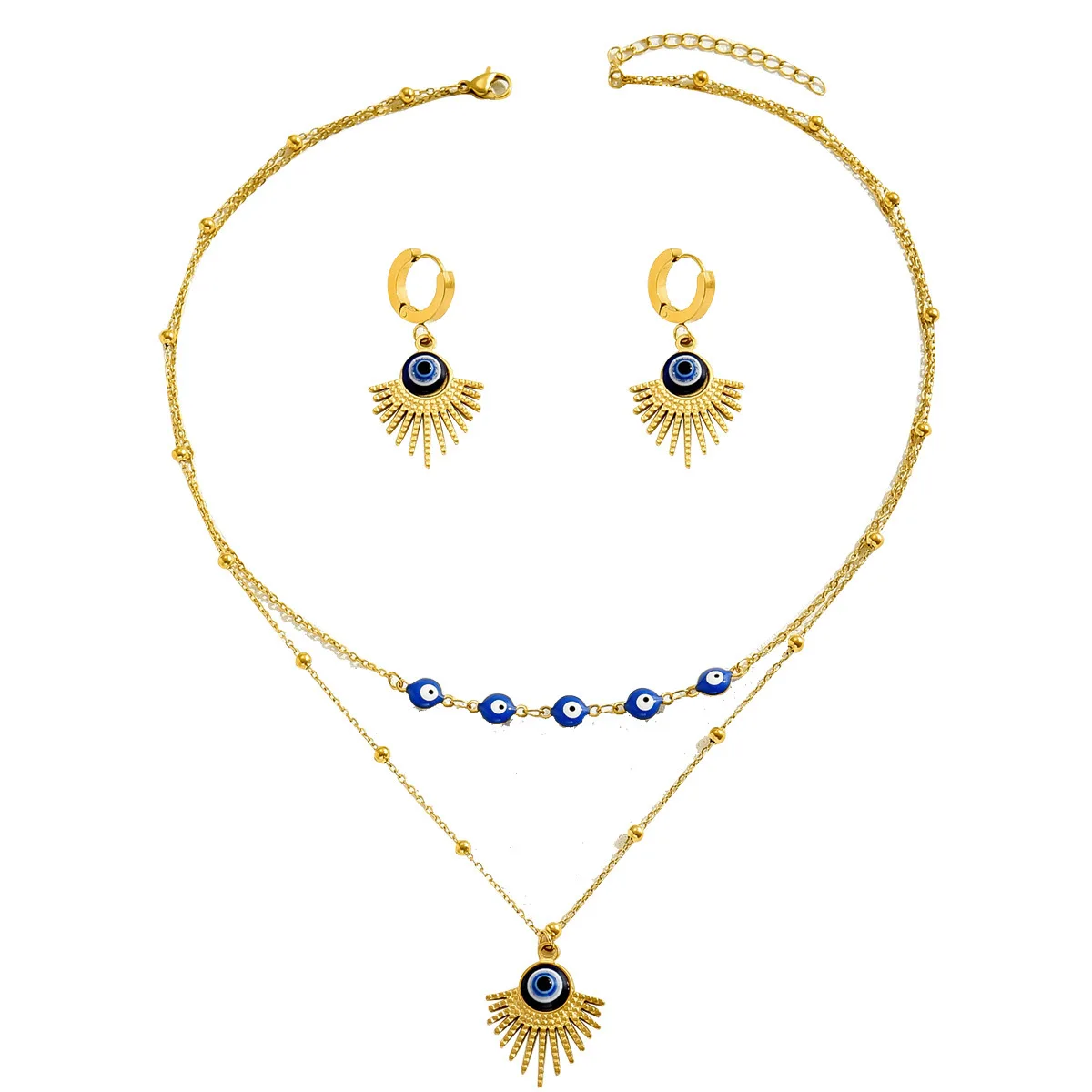 

Evil Eye Layered Clavicle Chain Set, Niche Trendy Earrings, Unique Protective Meaning Jewelry for Women
