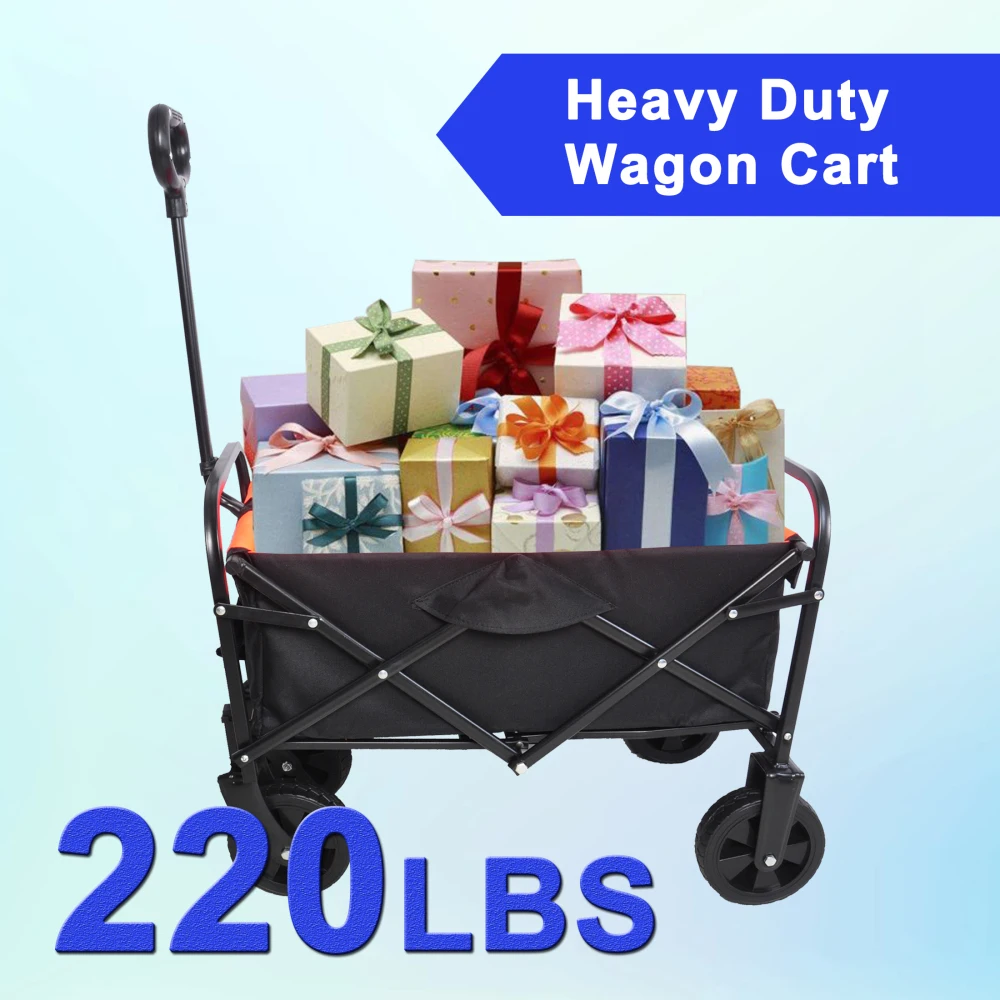 

Big large capacity Folding cart Extra Long Extender Wagon Cart Folding Wagon Garden Shopping Beach Cart (black + blue) shopping