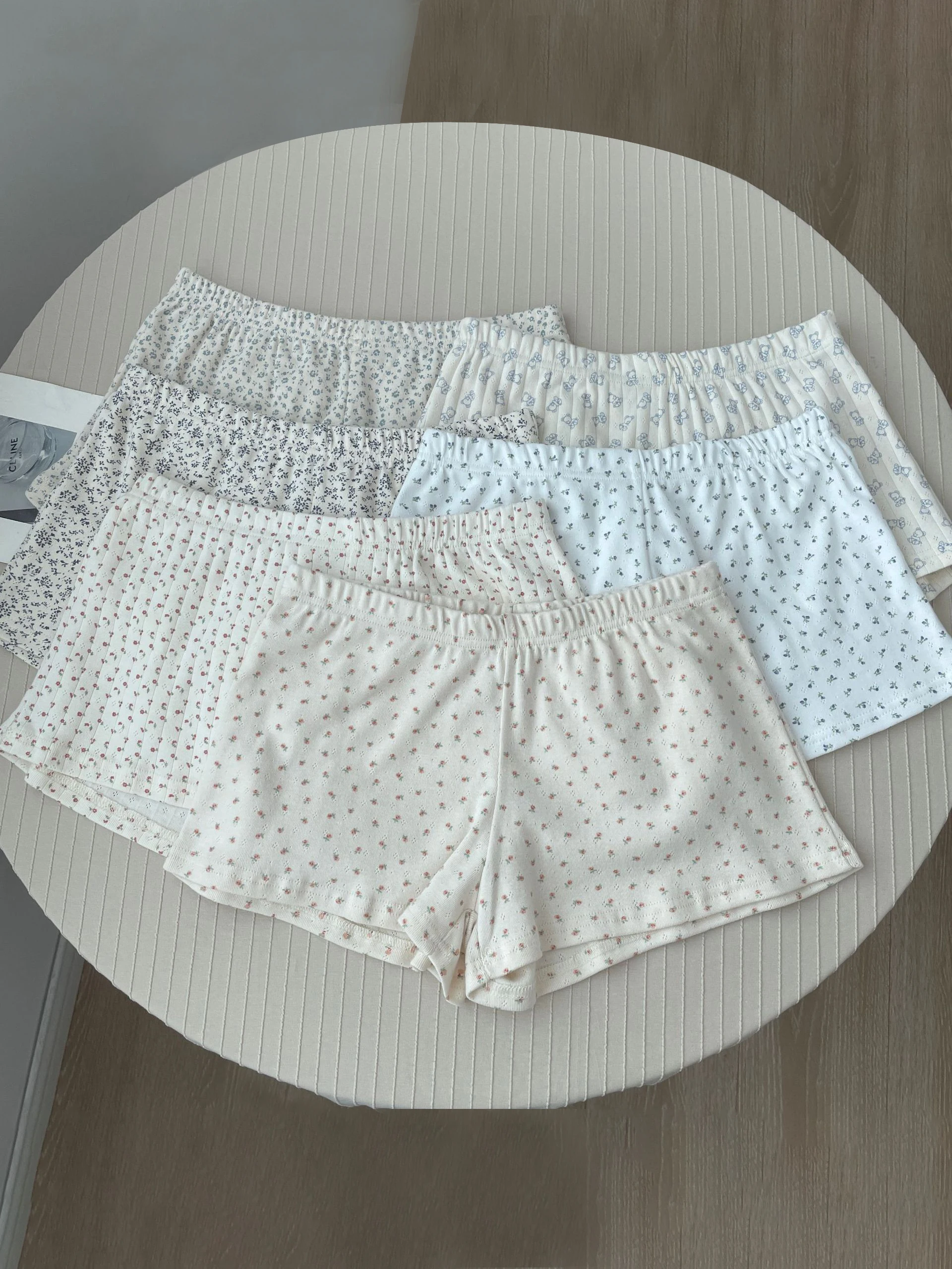 

Summer Eyelet Floral Cotton Sweet Home Boy Shorts Elastic Waist Straight Short Pants Vintage Cute Home Cozy Woman Underwear Y2k