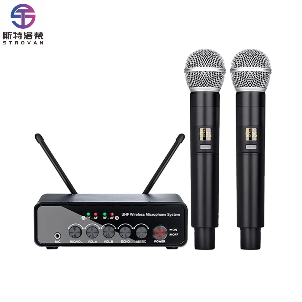 T10 Professional Dynamic Microphone 2-Channel Portable Wireless Handheld with Cardioid Polar Pattern for Karaoke