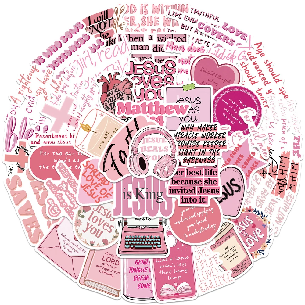 10/30/50PCS Rosa Bibel Christian Aufkleber Cartoon Jesus Liebt Dich Cartoon Aufkleber für Laptop Telefon Wasserdichte Aufkleber kind Spielzeug