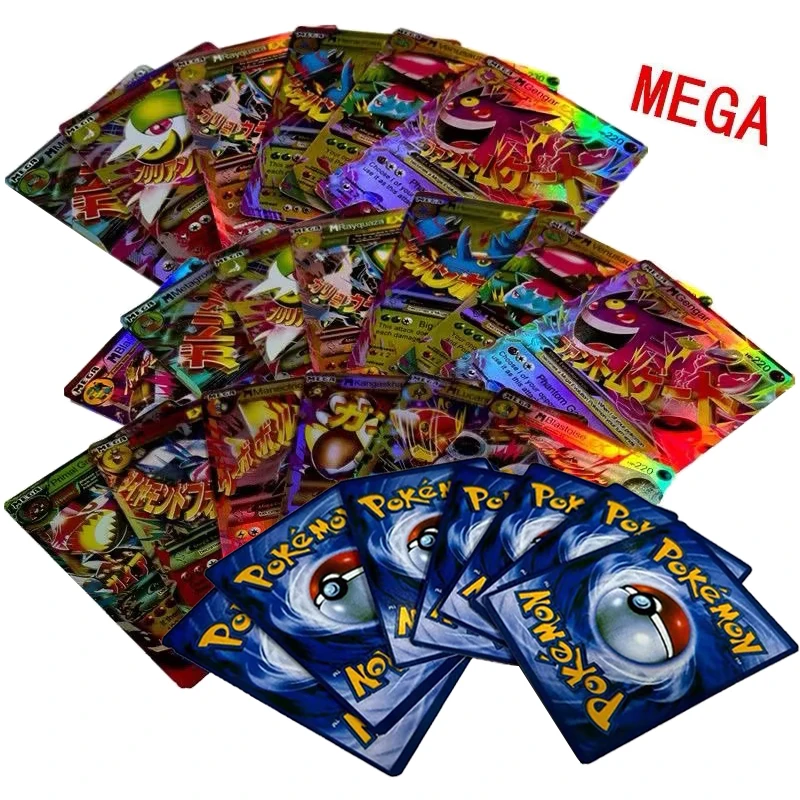 

25-60 шт. блестящих карточек Pokemon, английская версия, коллекционные карты MEGA GX, игрушки