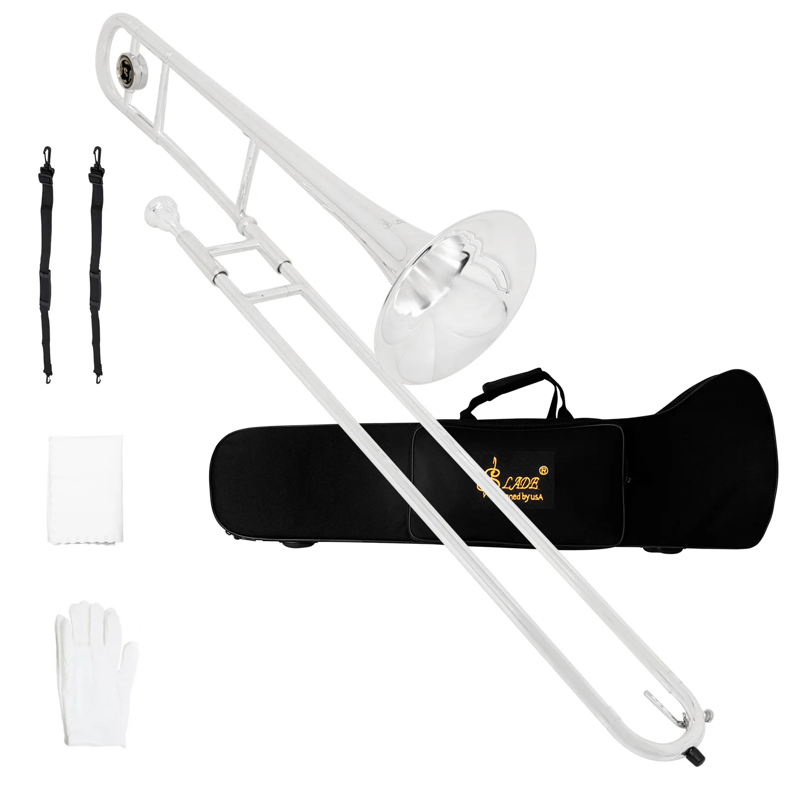 Silver‑Plated Bb Tenor Trombone Durable Brass Instrument for Beginners Student Orchestra and Marching Band Performance