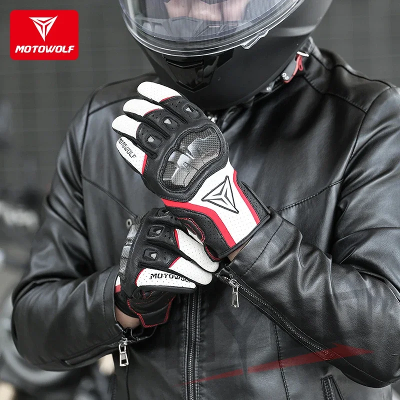 Motowolf Summer Motorcycle Glove Men Women Motorcyclist Gloves Carbon Fiber Biker Racing Gloves Leather Motorcycle Equipment