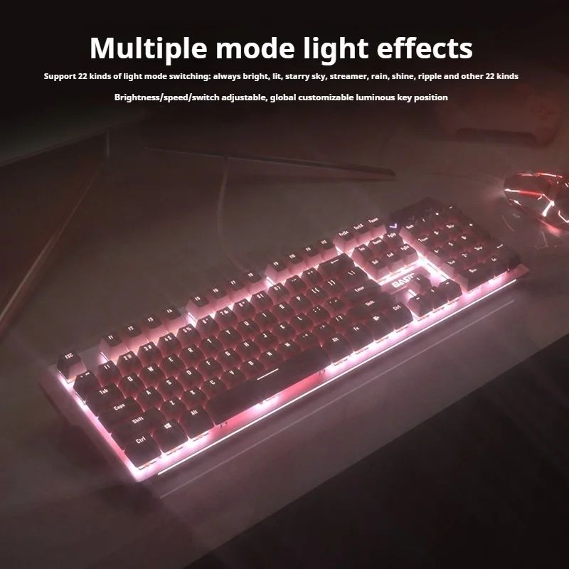 Imagem -02 - Teclado Mecânico Rosa com Painel de Metal 104 Teclas Cor Dupla Moldagem por Injeção para Meninas Jogo de Esportes Eletrônicos Novo