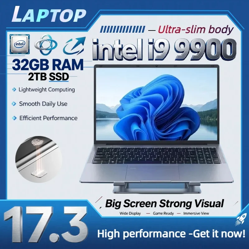 Intel Core i9 9900 17.3 Inch Office Multifunctional Laptop CPU 32GB RAM 2TB SSD Fingerprint Recognition Portable Notebook PC