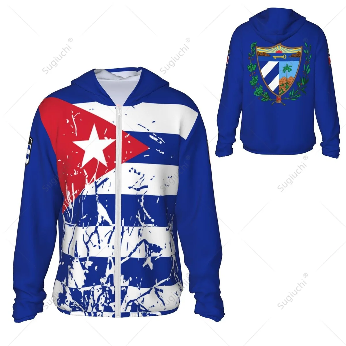 Cuba Flag Sun Protection Hoodie Sunscreen Clothes Fishing Cycling Running Quick Dry Long Sleeve With Zipper Polyester