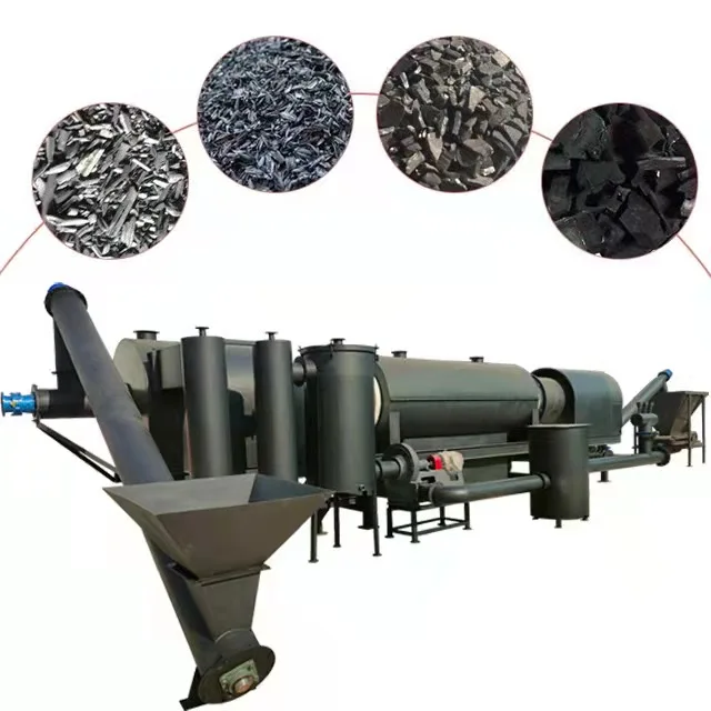 Environmental smokeless continuous rotary coconut shell wood sawdust rice hull biochar charcoal kiln carbonization furnace stove