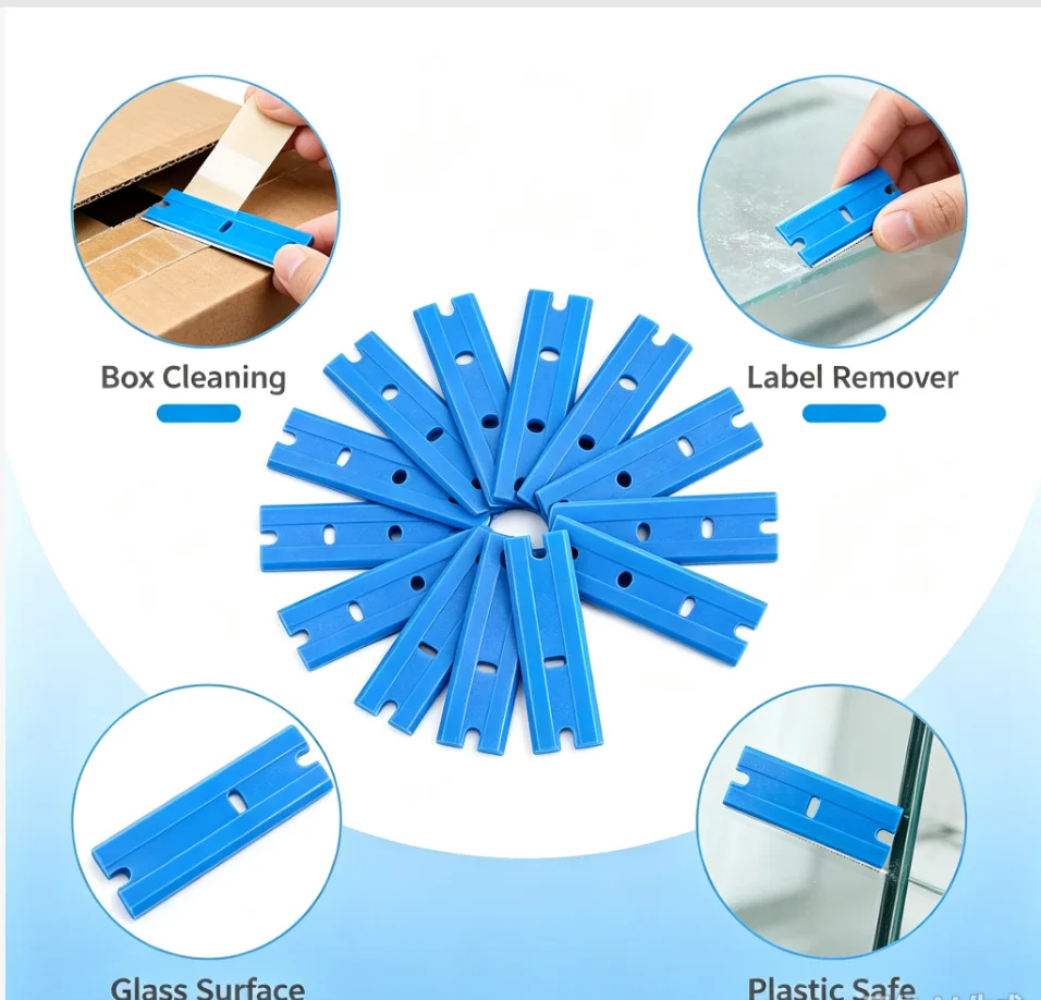 100Pcs Car Wrap Sticker Squeegee Label Clean Razor Glue Remover Window Glass Clean Scraper Double Edged Plastic Razor Blade