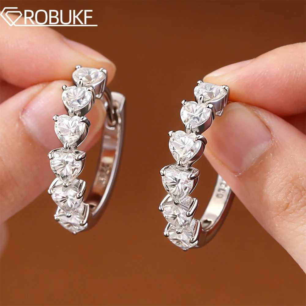 

3.6cttw Full Moissanite Hoop Earrings for Women Heart Cut Lab Diamond 925 Sterling Silver 18K White Gold Plated Wedding Jewelry