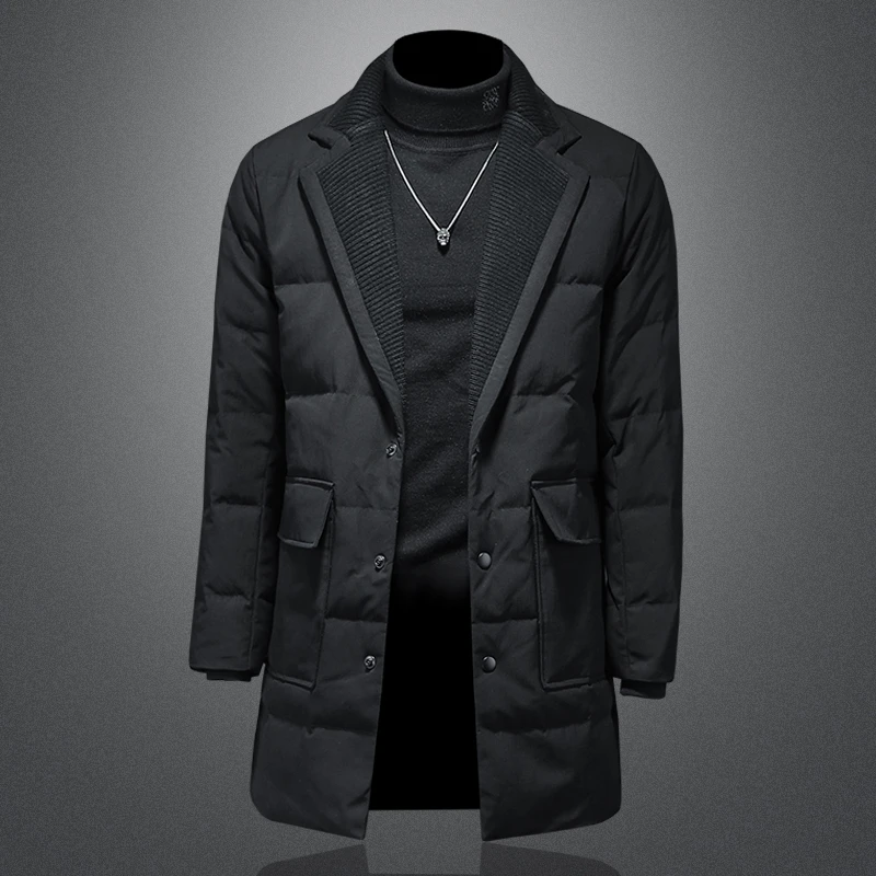 

Men's Mid-Length Lightweight down Jaet Sli Tailored Collar Faionable Winter Coat Thiened White Du down