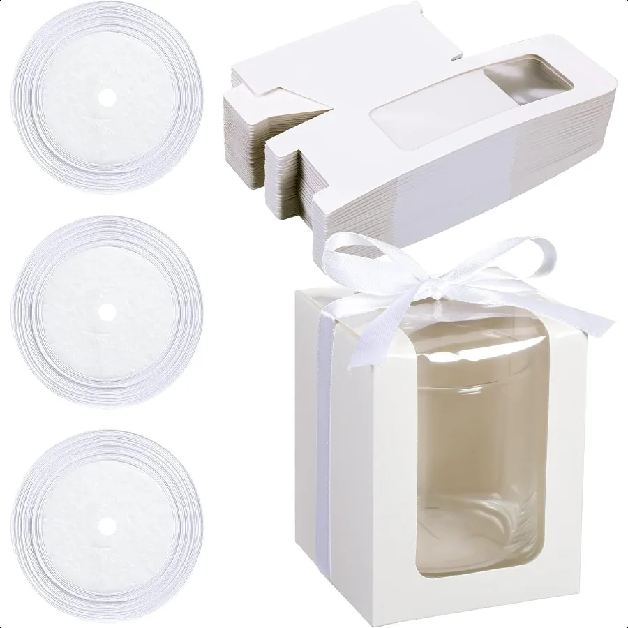 

50 Set 9 oz Steml Wine Glass Gift Box Glassware Paper Packing Boxes with Clear Window for Wedding Bridal Shower Baby Shower Bir