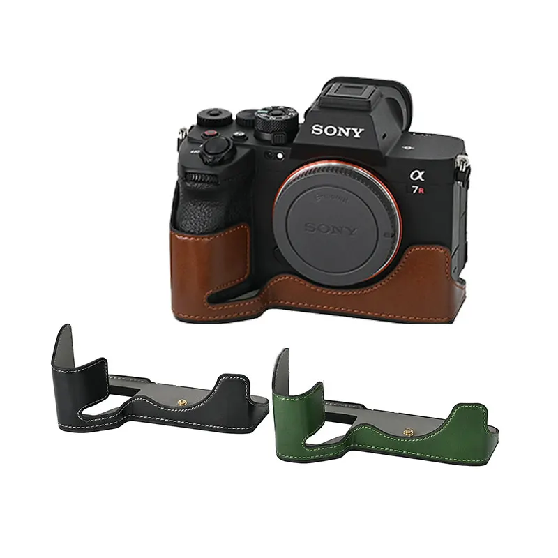 Capa de couro PU para sony a7r5 a7r5 a7rrr5 a7rr mark v, com abertura da bateria e tampa inferior da câmera