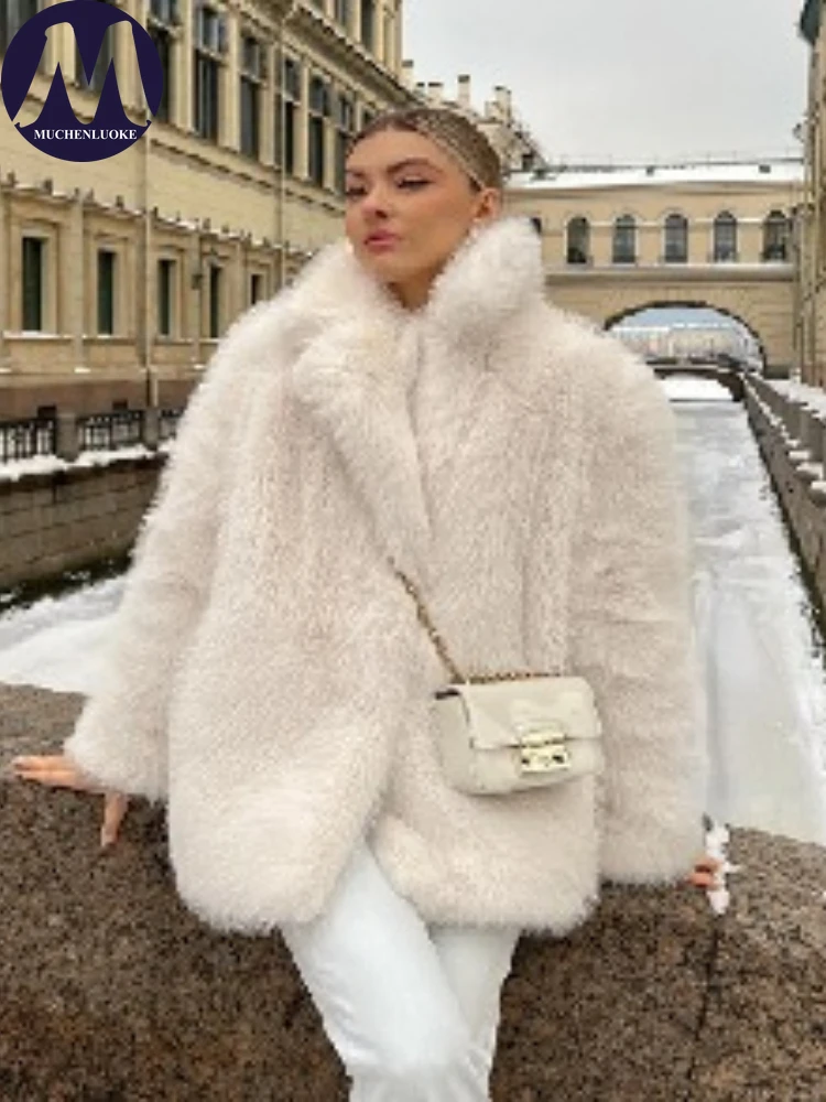 Elegante korte bontjas voor dames met imitatievossenhaarkraag Koreaanse mode casual losse revers dikkere warme jas