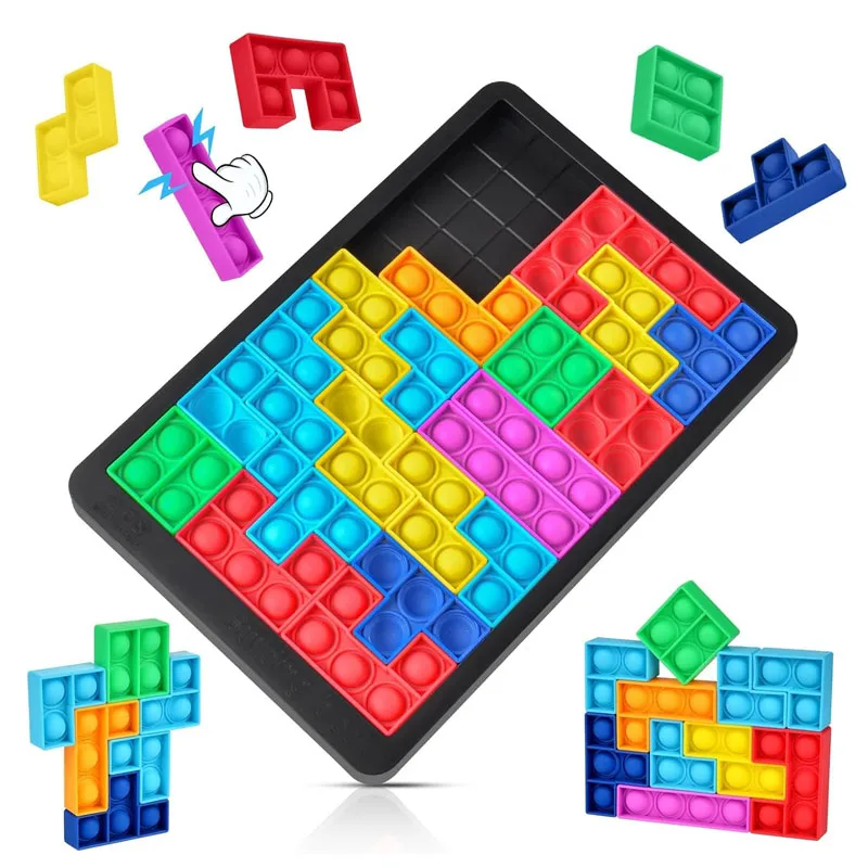 Push Bubble Sensory Fidget Silicone Jigsaw Building Blocks Puzzle Game Educational Brain Teasers For Teenager Stress Relief Toys