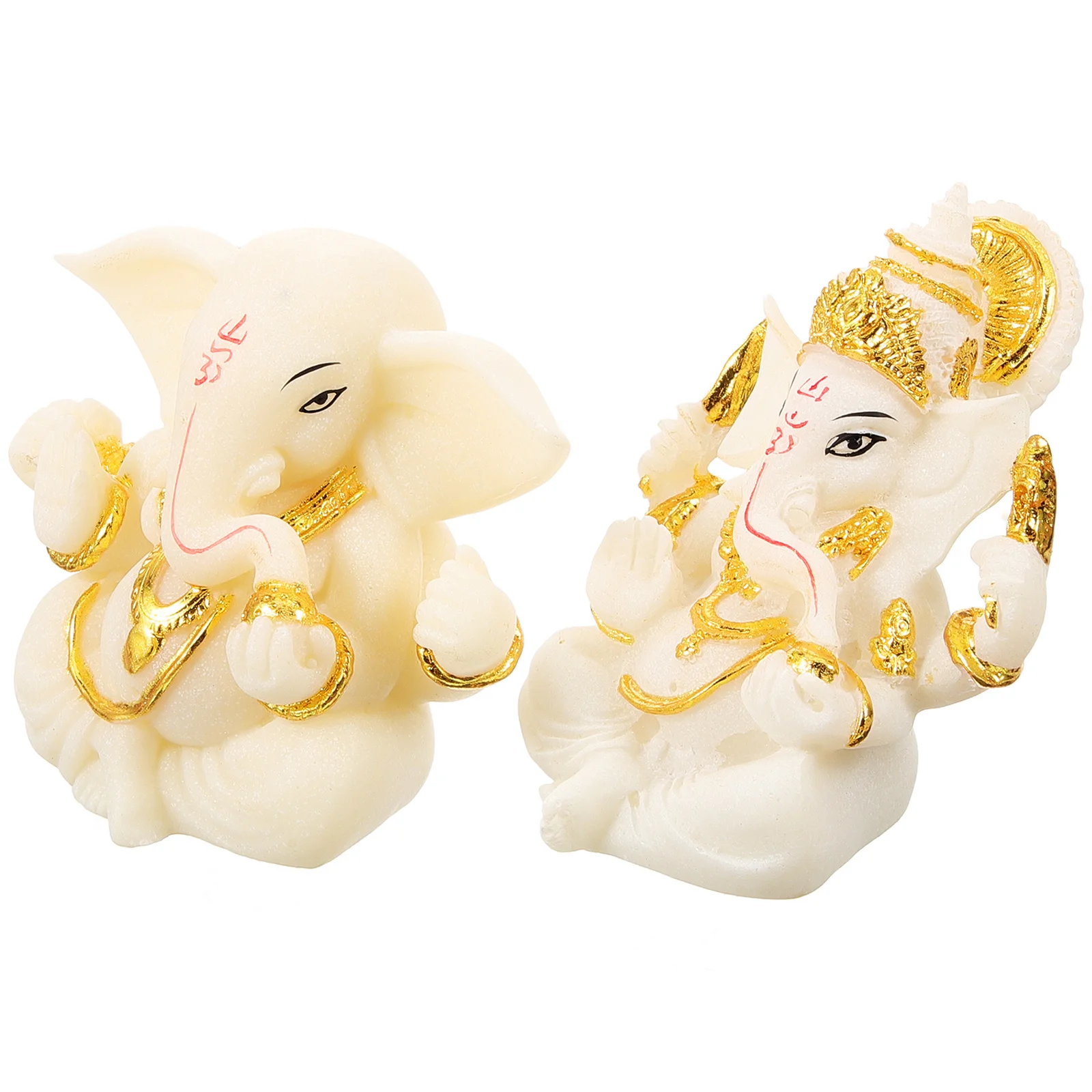 

2 Pcs Decoration Elephant Lord Statue Miniature God Adornment Sculpture Meditation Room Resin