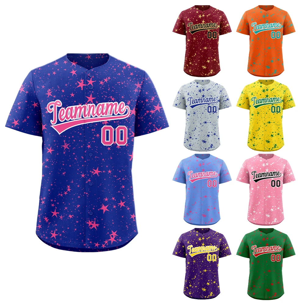 Custom Graffiti Star Baseball Jersey Wholesale 100% Recycled Polyester Quick Dry Breathable Printed Name Number Logo for Teams