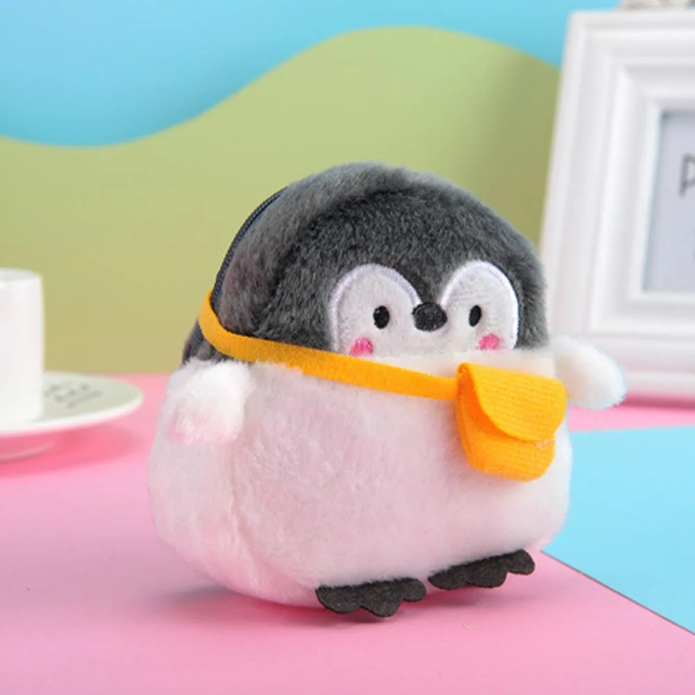 Borsa da pinguino cartone animato da 2 pezzi Mini borsa dal design carino con cerniera Pratico e comodo regalo di compleanno per le donne Nero