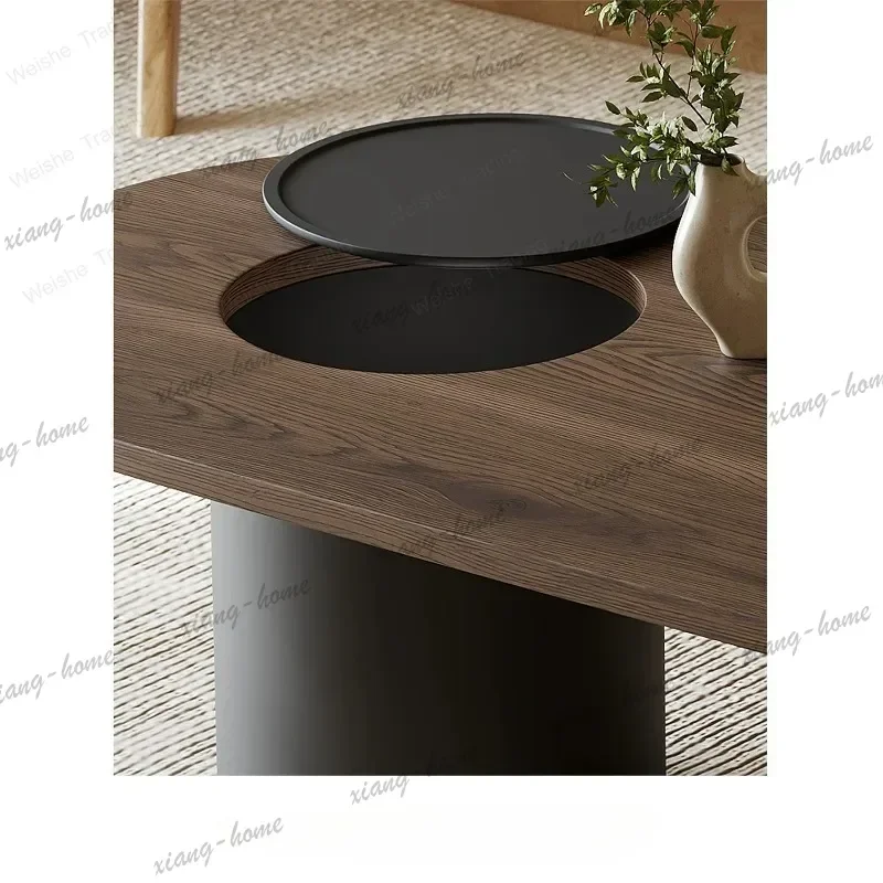 LD Medieval solid wood coffee table oval elm pattern living room retro light luxury high-end storage