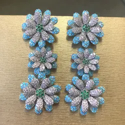 Bilincolor Luxury Blue Flower Earring for Women Wedding Jewelry Gift