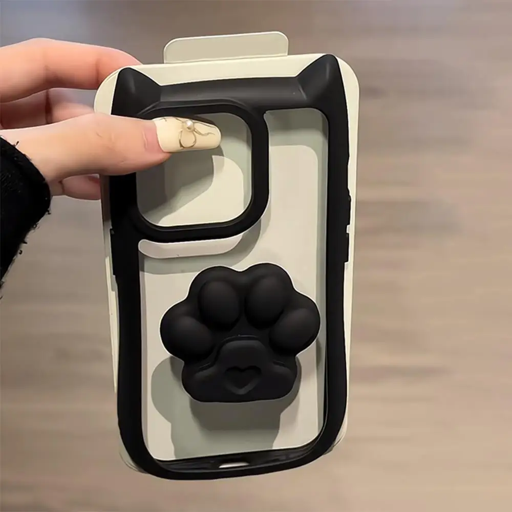 INS Nette 3D Katze Ohr Klaue Telefon Halter Telefon Fall für iPhone 16 15 14 13 12 11 Pro max Fundas iPhone 11 Acryl Transparente Abdeckung