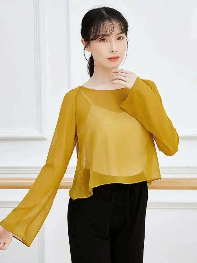 Lose Mesh Top Einfarbig Rundhals Modern Dance Kostüm Frauen Zeitgenössische Bühne Leistung Lyrical Jazz Praxis Shirt