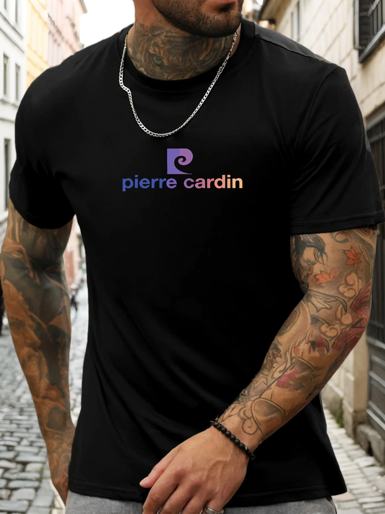 Camiseta de Manga Corta Pierre Cardin 100% Algodón de los Hombres Patrón Impreso Camisa de Verano Cuello Redondo Transpirable Casual Moda Cool Tee