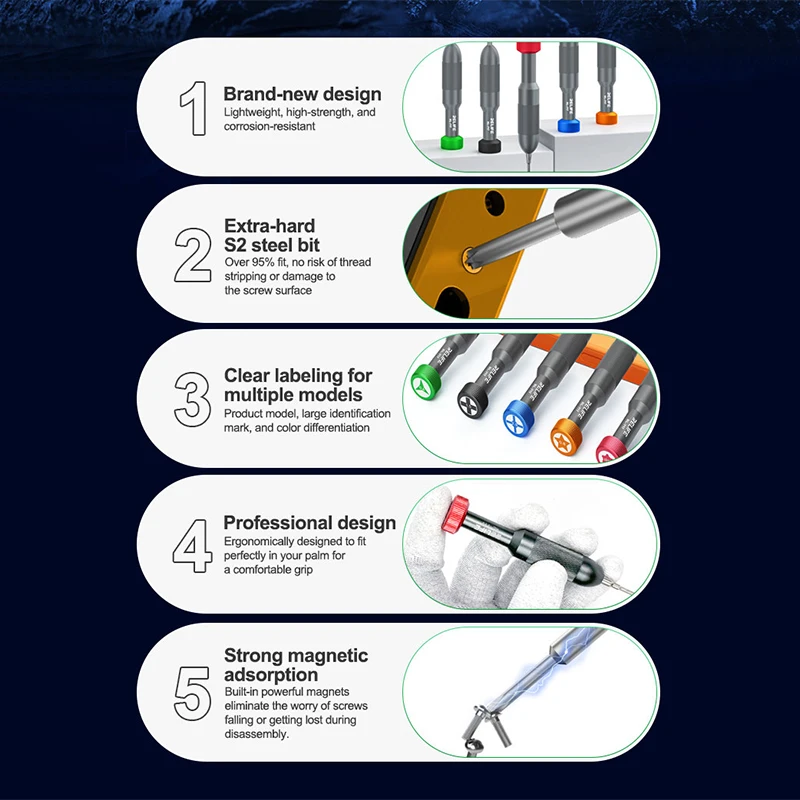 Destornillador de cabeza de cohete RELIFE RL-717, broca de acero S2 extra dura, fuerte adsorción magnética, destornillador de reparación de desmontaje de precisión