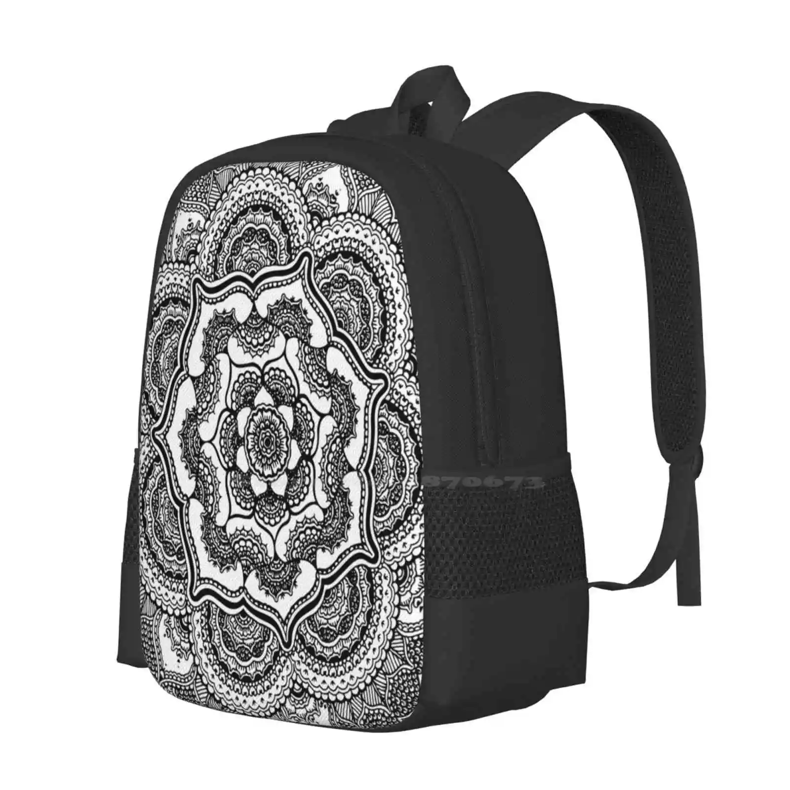 Spring Lotus-mochila abstracta para hombres, mujeres y niñas, bolso blanco y negro, flores blancas y negras, dibujado a mano