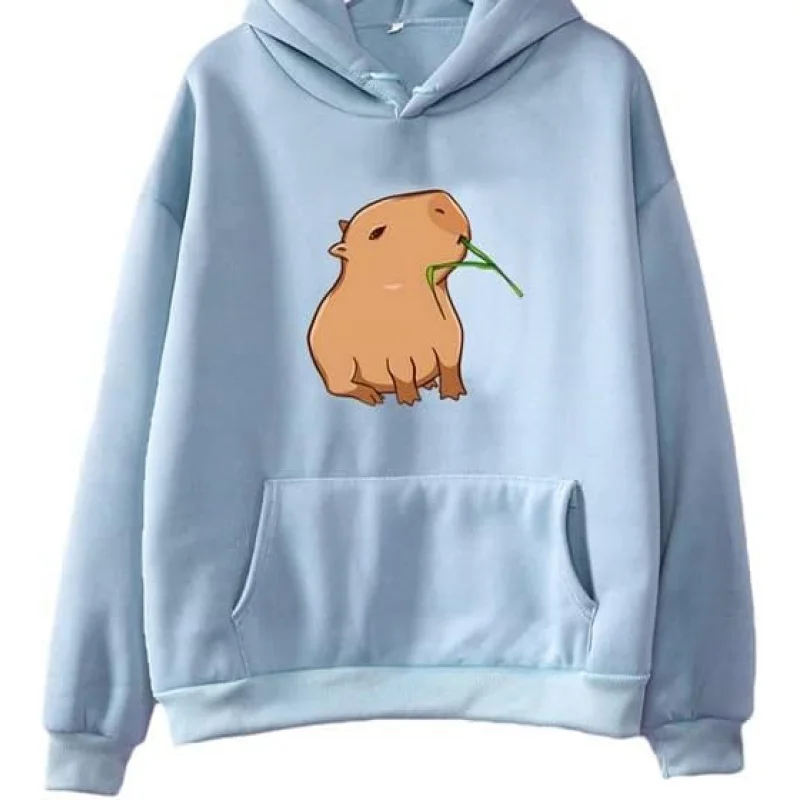 

Funny Capybara printed hoodie, men's and women's cartoon top, fashionable Harajuku pattern pullover.