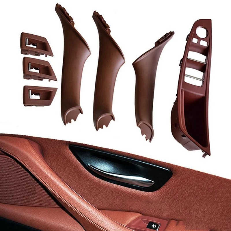 12X RHD Car Interior Door Handle Inner Door Panel Pull Trim Cover For -Bmw 5 Serie F10 F11 520 525 Red-Brown RHD