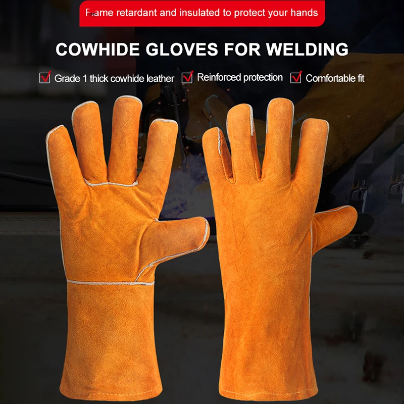 WYNN\'S 1 Pair Leather Work Gloves Cowhide Working Glove Stick Welder Heat Fire Resistant Mitts for Welding Cutting Hand Tools