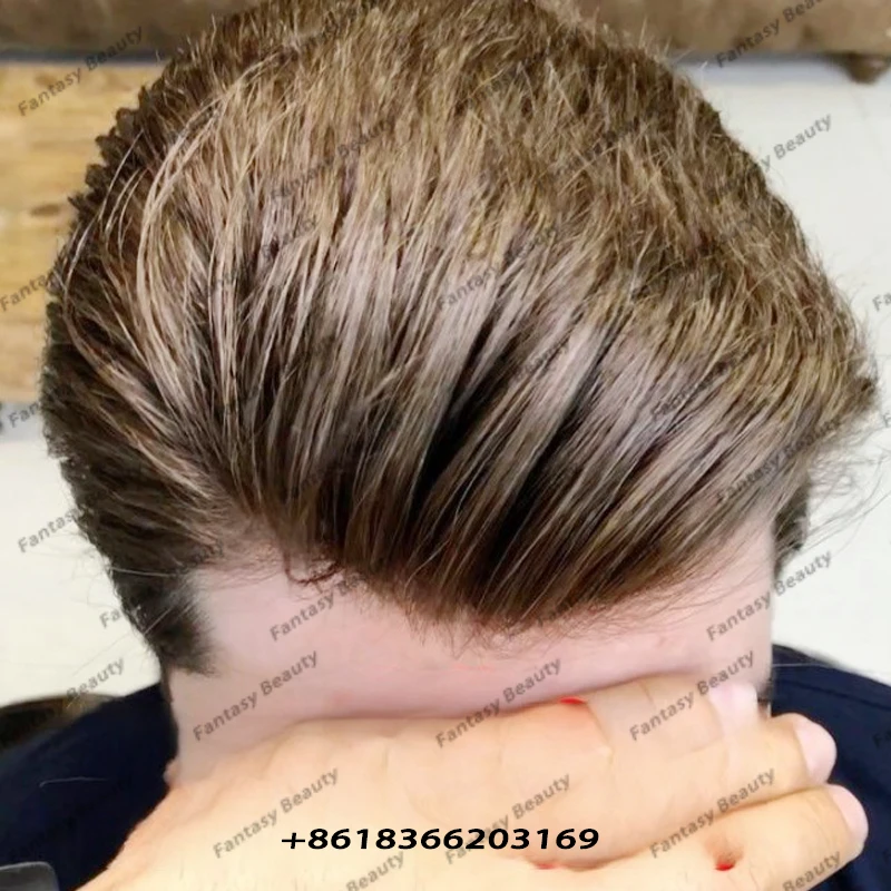 

#6 Light Brown Men 100% Virgin Human Hair Toupee Super Durable Natural Hairline European Man Hair Prosthesis Capillary 0.1mm PU