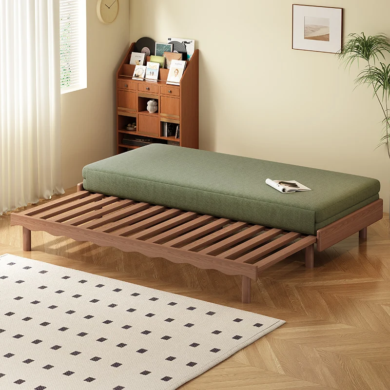 Nordic ash wood sofa bed small apartment living room folding dual-purpose pull-out retractable sheets double all solid wood one